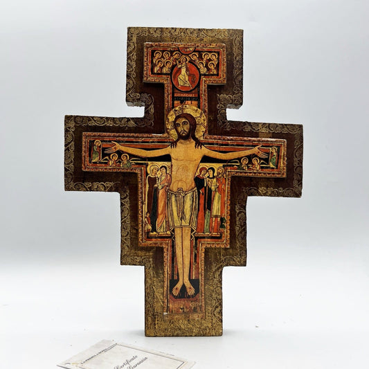 Crocifisso stile antico Icona Croce religiosa sacra in legno dorato Assisi Categoria  Oggetti sacri - rosari