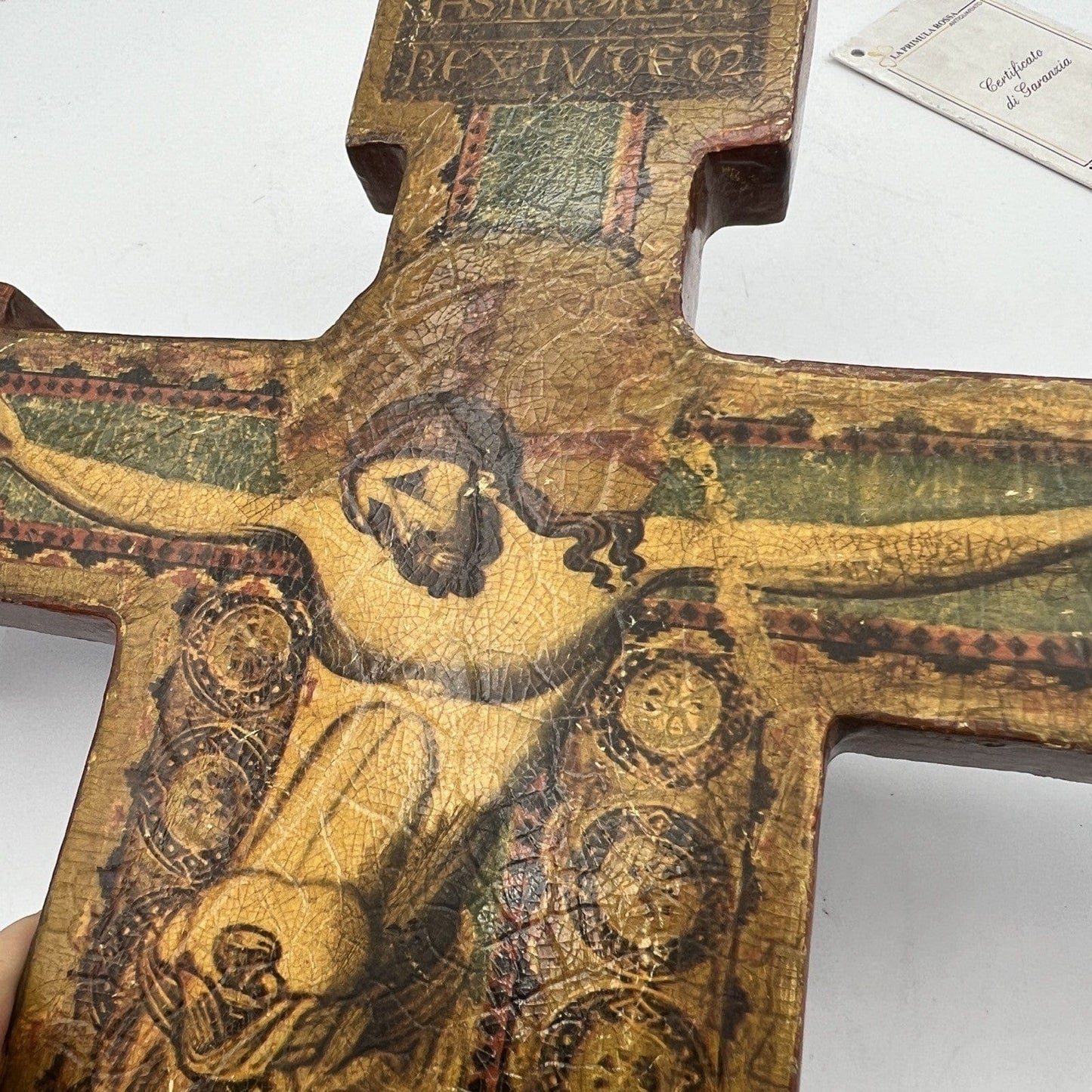 Crocifisso stile antico Icona Croce religiosa sacra in legno dorato da parete Categoria  Oggetti sacri - rosari