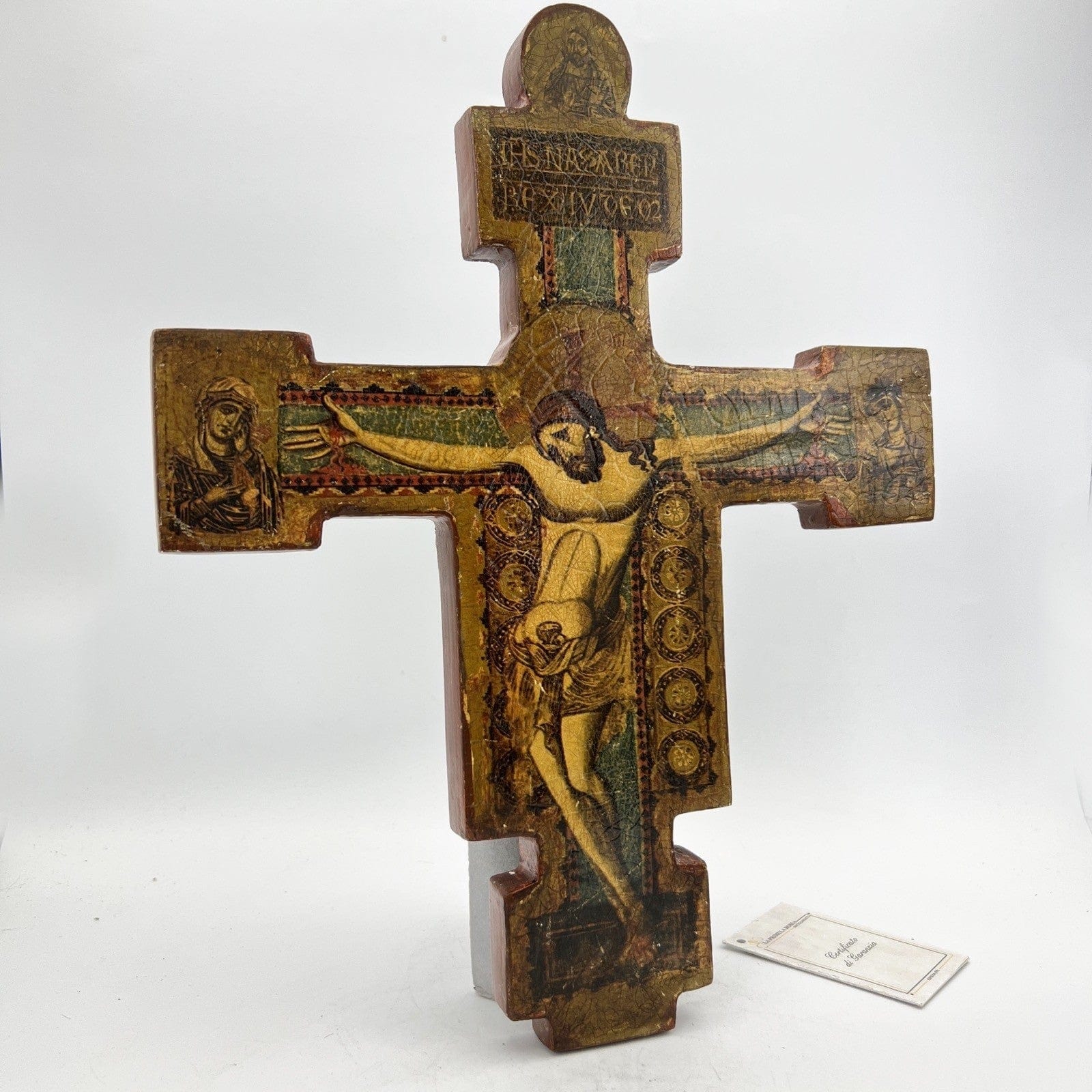 Crocifisso stile antico Icona Croce religiosa sacra in legno dorato da parete Categoria  Oggetti sacri - rosari