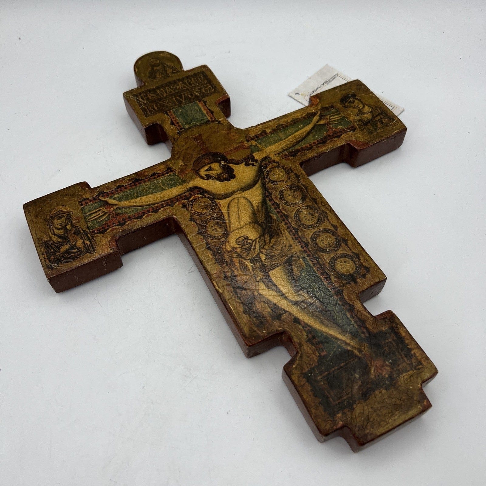 Crocifisso stile antico Icona Croce religiosa sacra in legno dorato da parete Categoria  Oggetti sacri - rosari