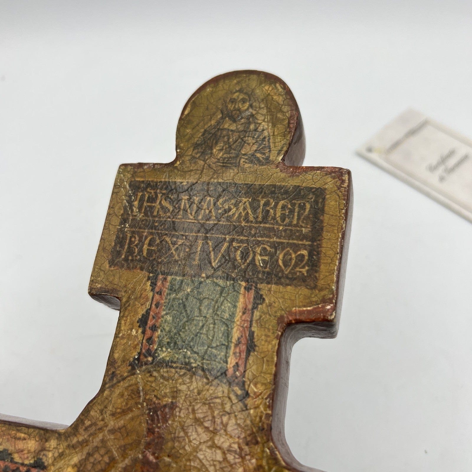 Crocifisso stile antico Icona Croce religiosa sacra in legno dorato da parete Categoria  Oggetti sacri - rosari