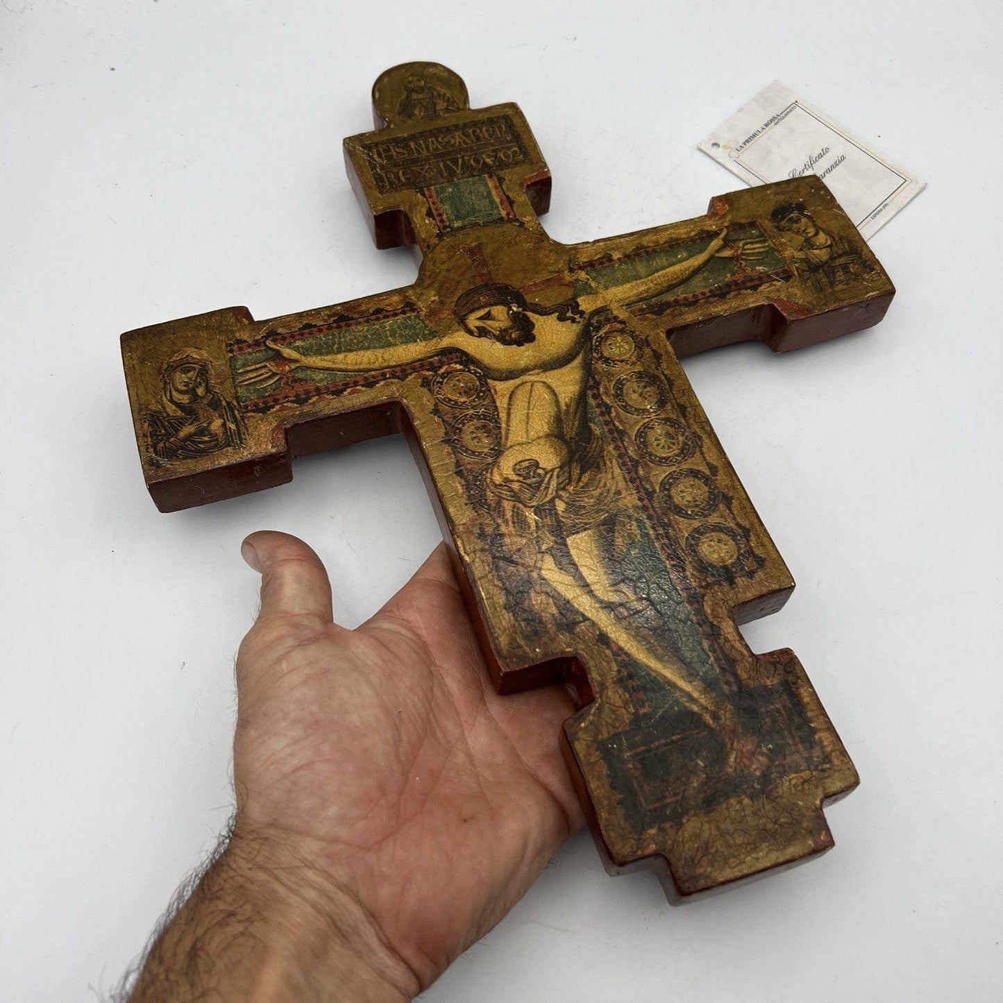 Crocifisso stile antico Icona Croce religiosa sacra in legno dorato da parete Categoria  Oggetti sacri - rosari