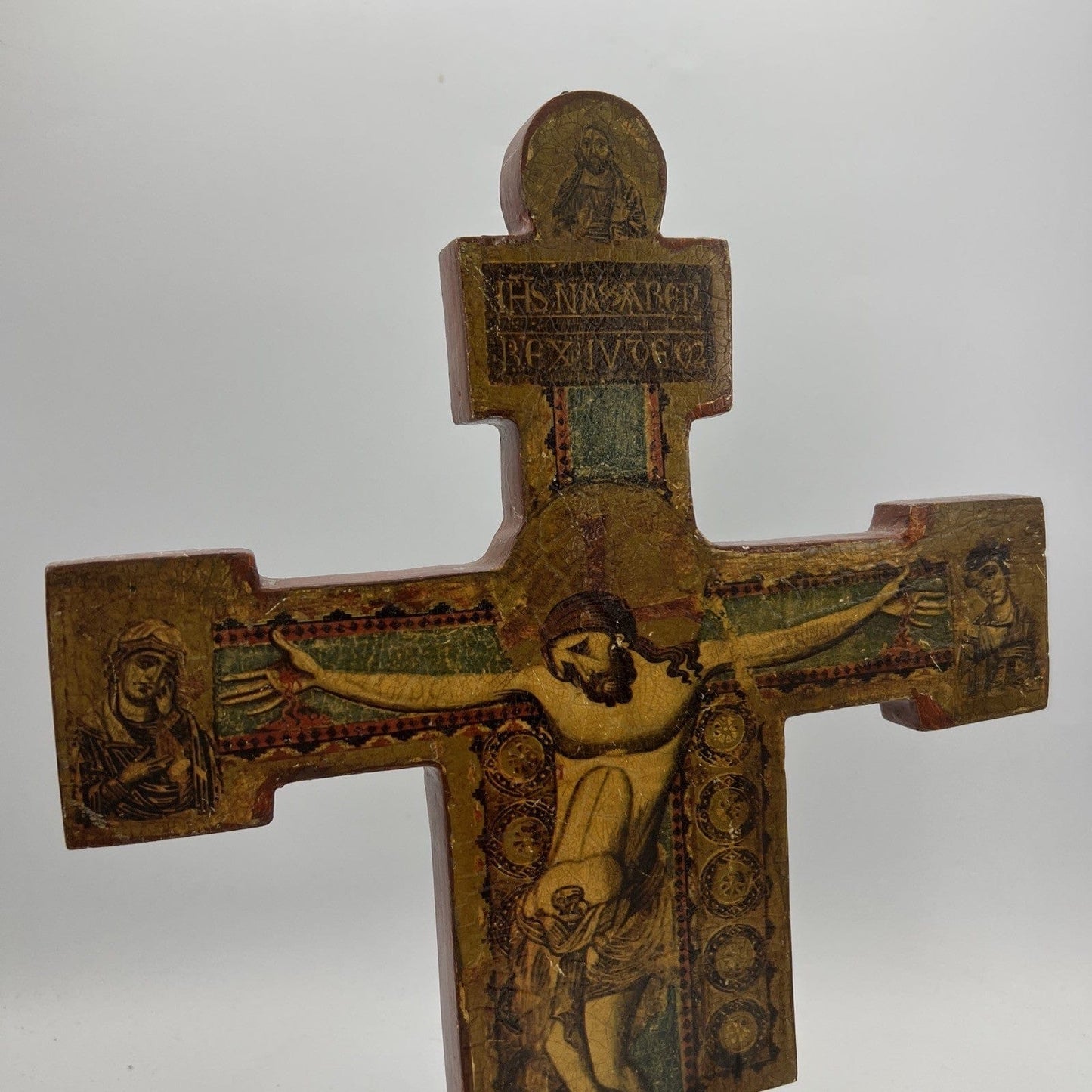 Crocifisso stile antico Icona Croce religiosa sacra in legno dorato da parete Categoria  Oggetti sacri - rosari