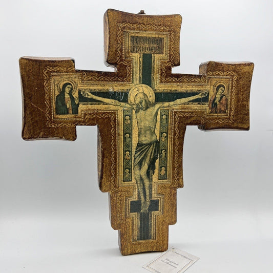 Crocifisso stile antico Icona Croce religiosa sacra in legno dorato da parete Categoria  Oggetti sacri - rosari