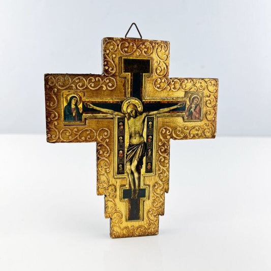 Crocifisso stile antico Icona Croce religiosa sacra in legno dorato da parete Categoria  Oggetti sacri - rosari