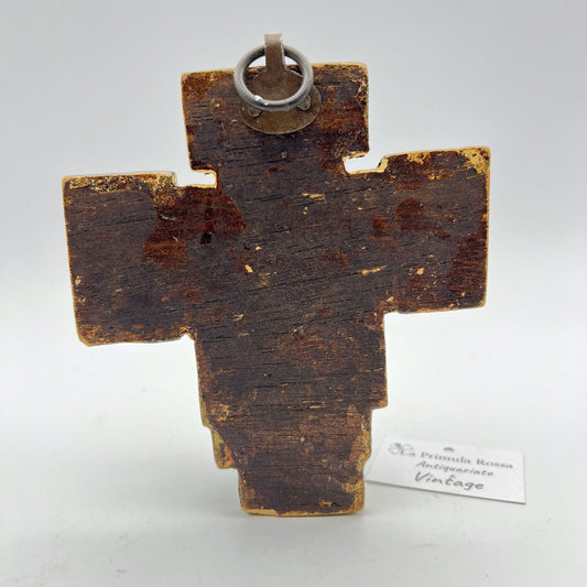 Crocifisso stile antico Icona Croce religiosa sacra in legno dorato da parete Categoria  Oggetti sacri - rosari