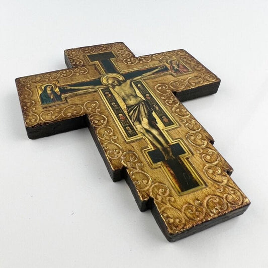 Crocifisso stile antico Icona Croce religiosa sacra in legno dorato da parete Categoria  Oggetti sacri - rosari