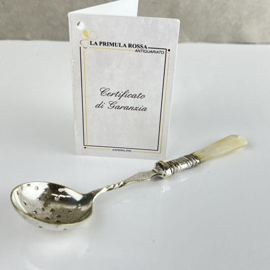 Cucchiaio posata in argento sheffield antico 900 silver plate madreperla colino Categoria  Sheffield & Argento