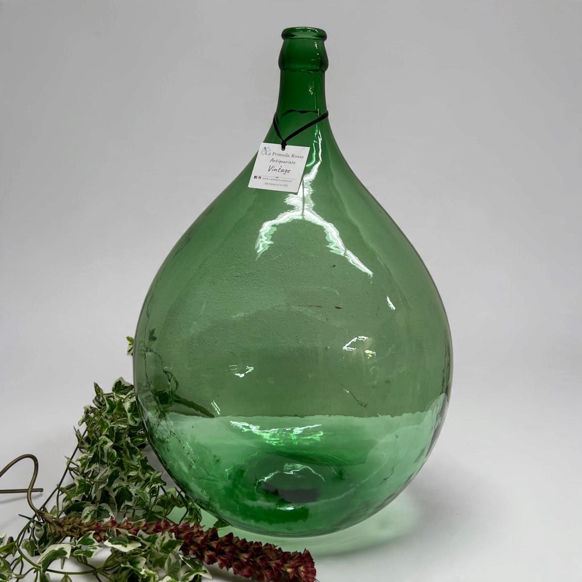 Damigiana in vetro antica da 40 Litri vecchio boccione verde per vino giardino Categoria  Vetri e Cristalli
