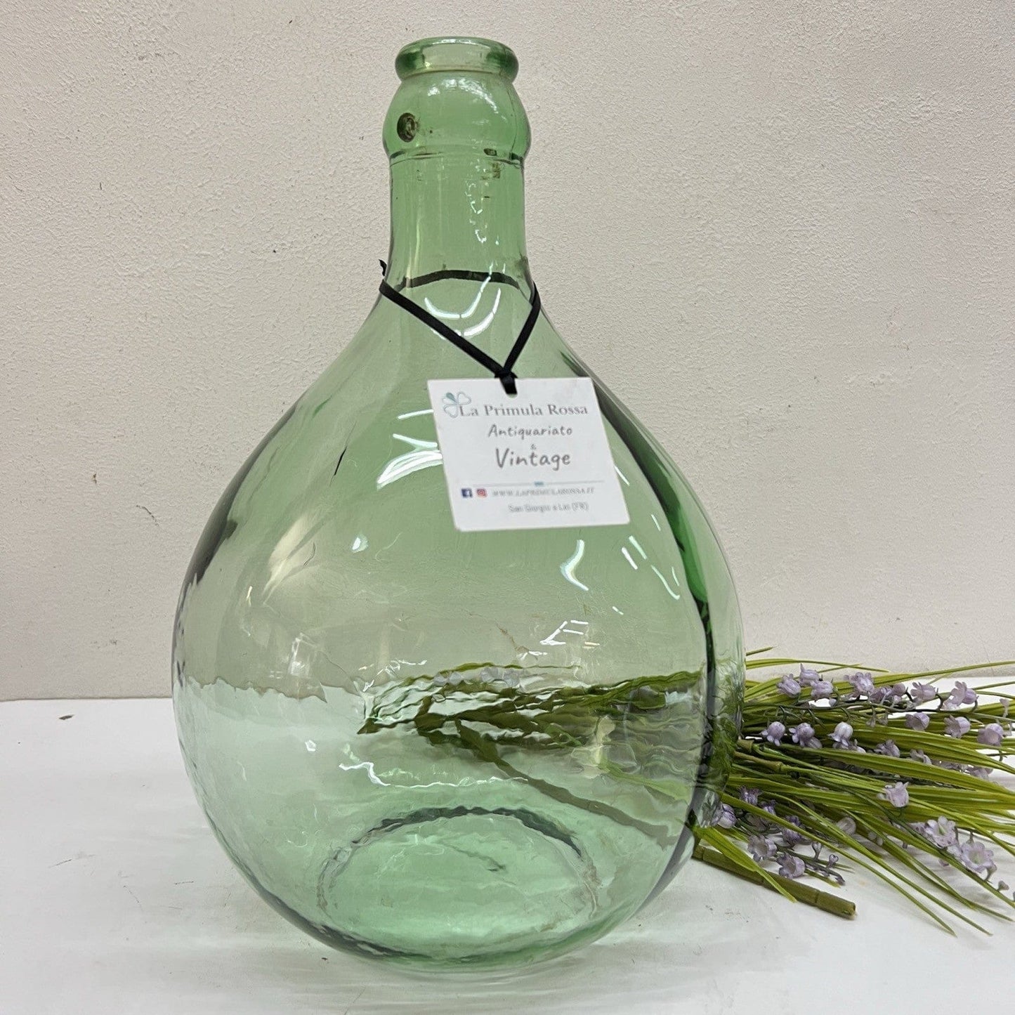 Damigiana in vetro antica da 5 Litri vecchio boccione verde chiaro per vino Categoria  Vetri e Cristalli