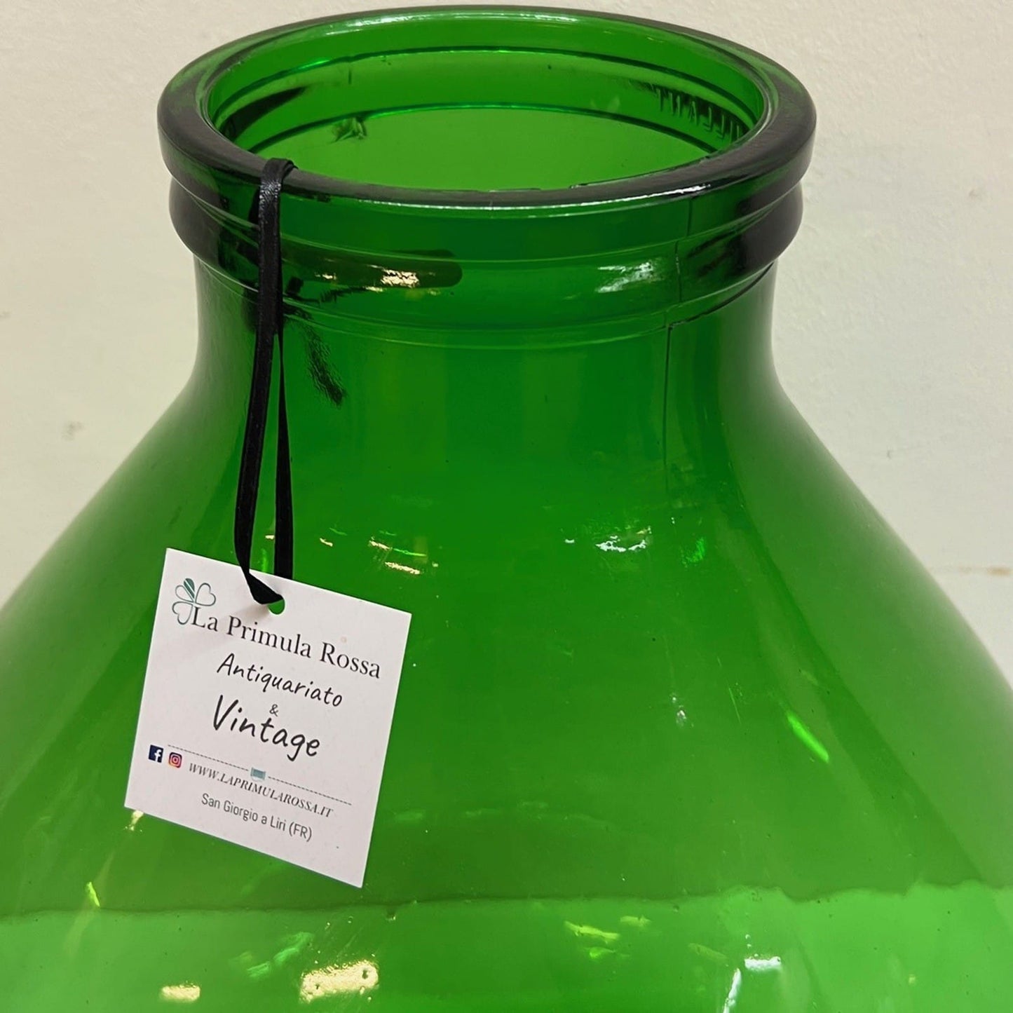 Damigiana in vetro verde bocca larga vecchio boccione Bottiglione Vintage Grande Categoria  Vetri e Cristalli