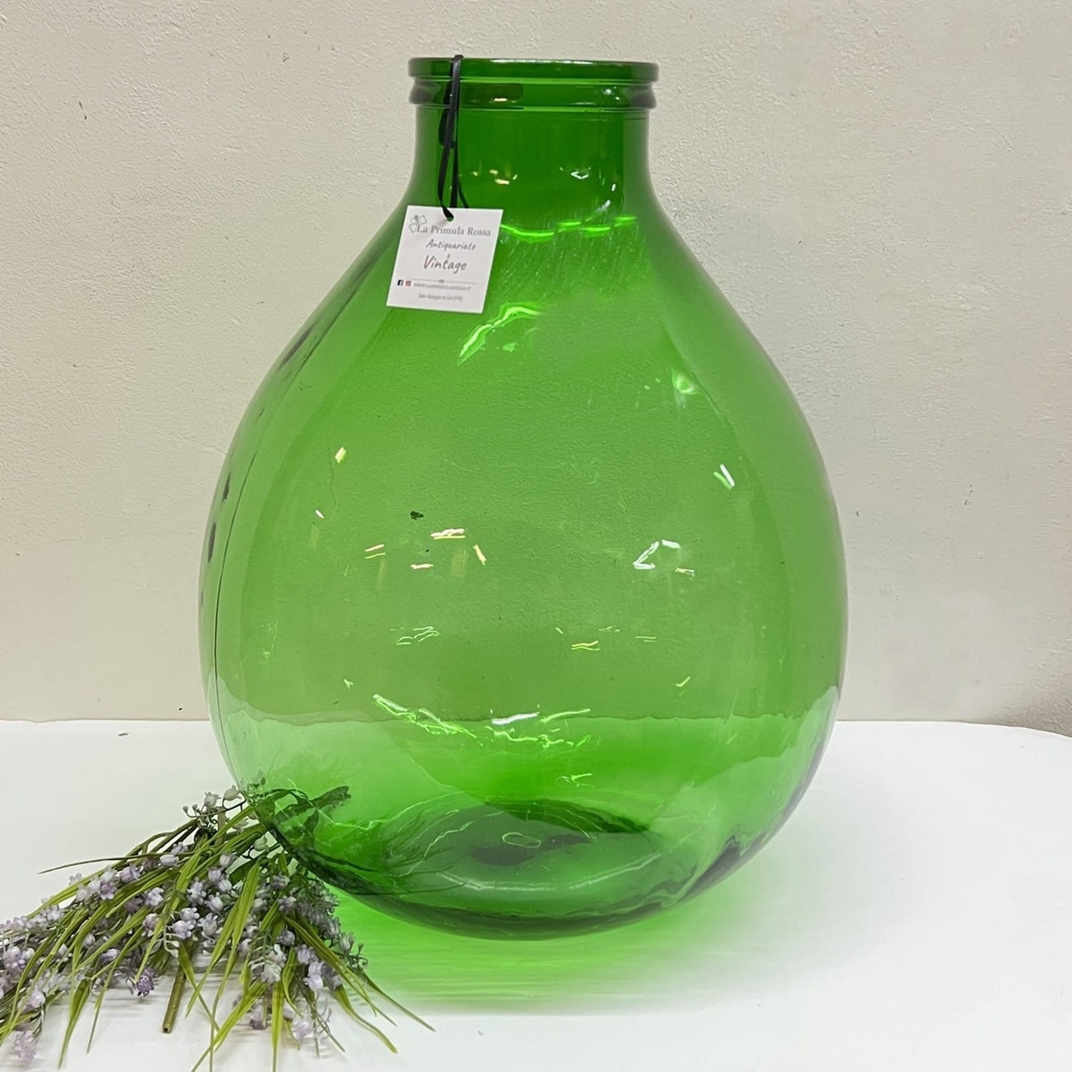 Damigiana in vetro verde bocca larga vecchio boccione Bottiglione Vintage Grande Categoria  Vetri e Cristalli