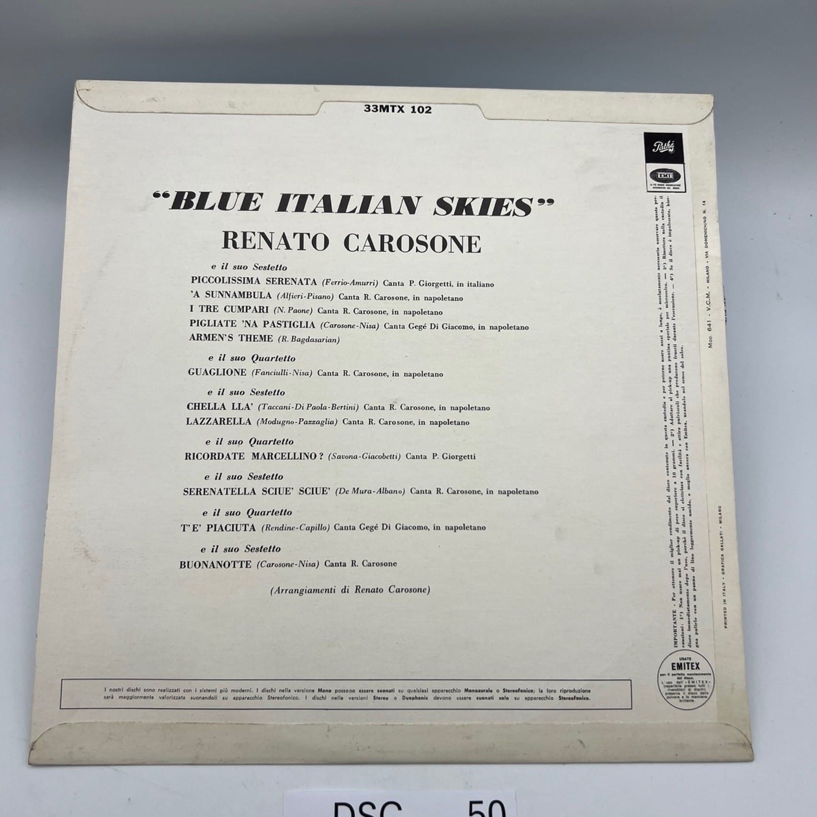 Disco in vinile 33 giri lp di  Renato Carosone Blue Italian Skies da collezione Categoria  Dischi in Vinile