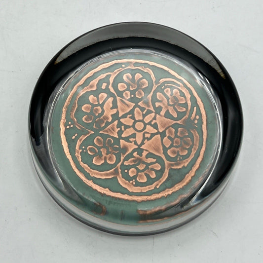 Fermacarte Vintage inglese in vetro da scrivania con lastra di rame Categoria  Accessori scrivania e ufficio