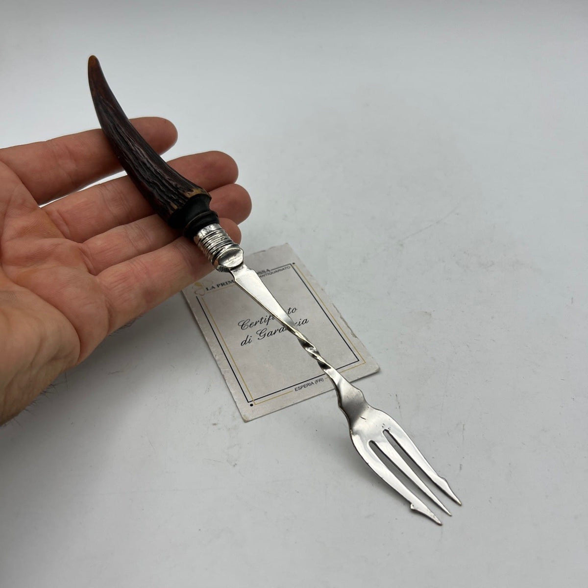 Forchetta tridente in argento sheffield antico silver plate corno di cervo Categoria  Sheffield & Argento