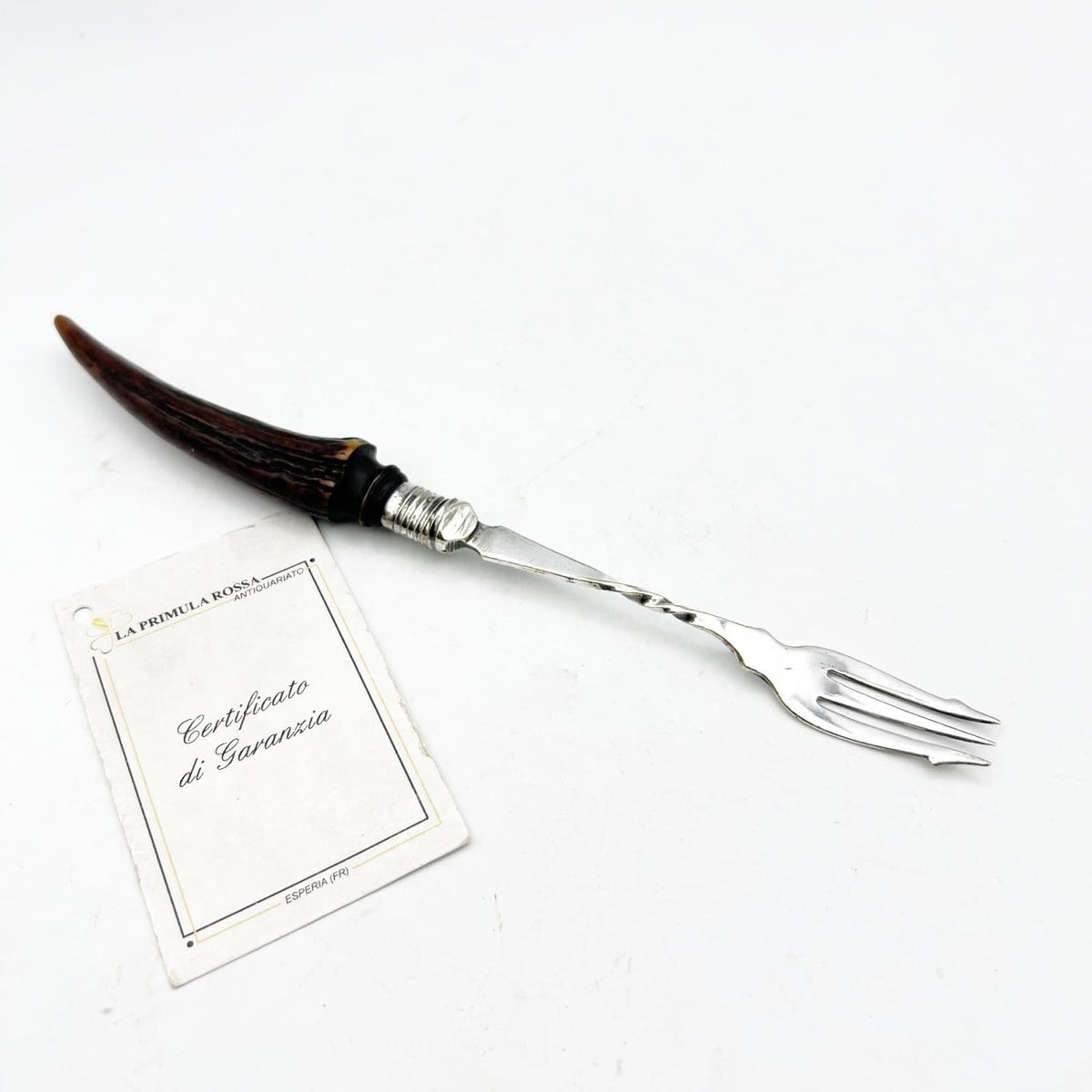 Forchetta tridente in argento sheffield antico silver plate corno di cervo Categoria  Sheffield & Argento