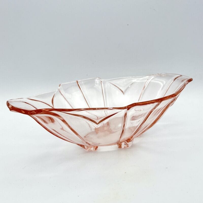 Fruttiera D'epoca In Vetro rosa Lavorato Ciotola Anni 30 stile art deco Vintage Categoria  Vetri e Cristalli