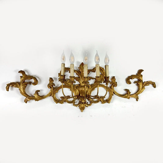 Grande Applique vintage stile antico in legno dorato oro lampada da parete Categoria  Lampade Appliques