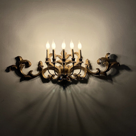 Grande Applique vintage stile antico in legno dorato oro lampada da parete Categoria  Lampade Appliques