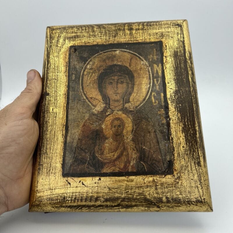 Icona antica bizantina religiosa sacra in legno Tavola Madonna con Bambino Categoria  Oggetti sacri - rosari
