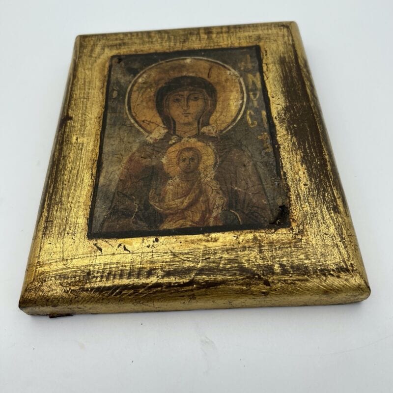 Icona antica bizantina religiosa sacra in legno Tavola Madonna con Bambino Categoria  Oggetti sacri - rosari