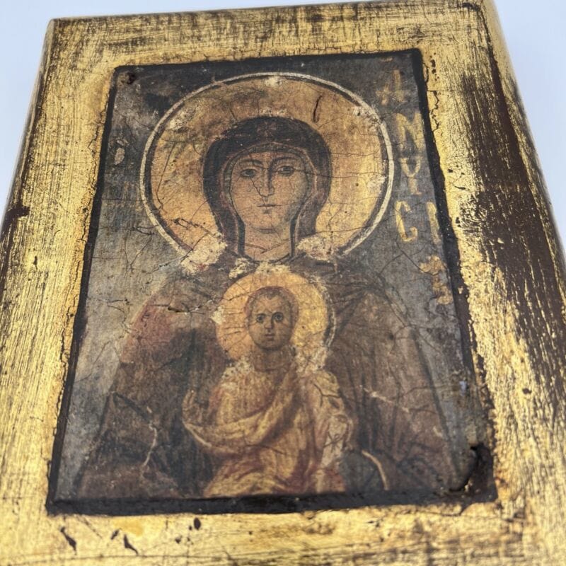 Icona antica bizantina religiosa sacra in legno Tavola Madonna con Bambino Categoria  Oggetti sacri - rosari