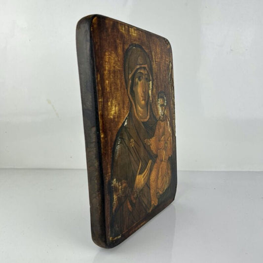 Icona antica bizantina religiosa sacra in legno Tavola Madonna con Bambino Categoria  Oggetti sacri - rosari