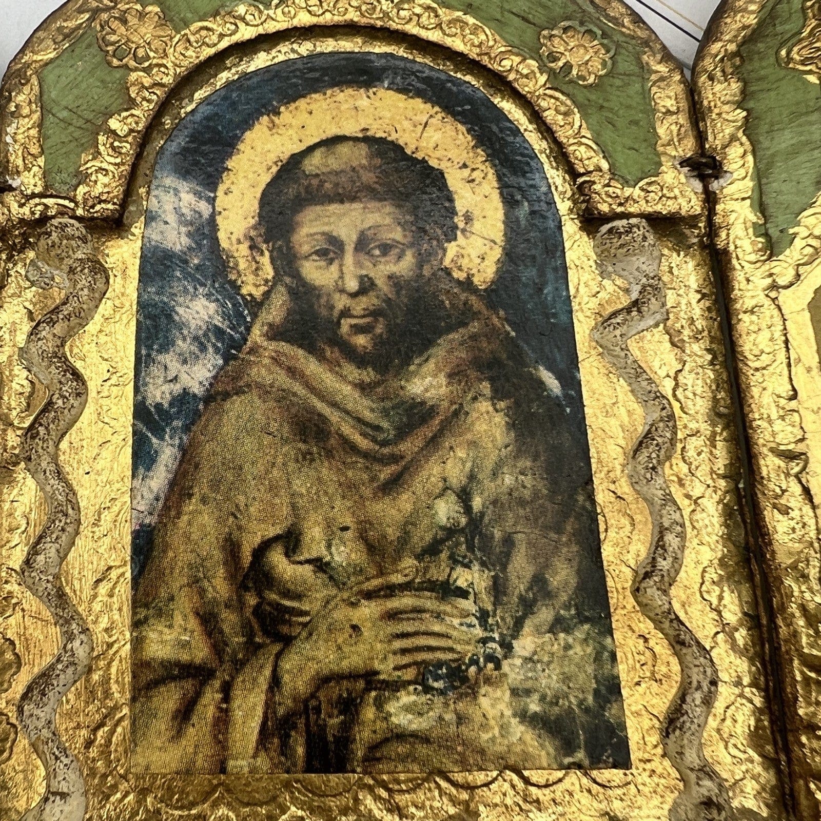 Icona antica religiosa Fiorentina Sacra in legno dorato San Francesco Trittico Categoria  Oggetti sacri - rosari