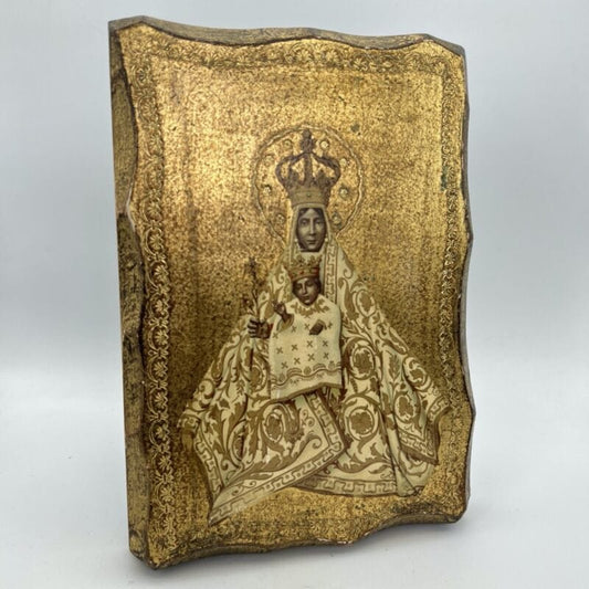 Icona Antica Religiosa Madonna Nera di Tindari con bambino tavola in legno oro Categoria  Oggetti sacri - rosari
