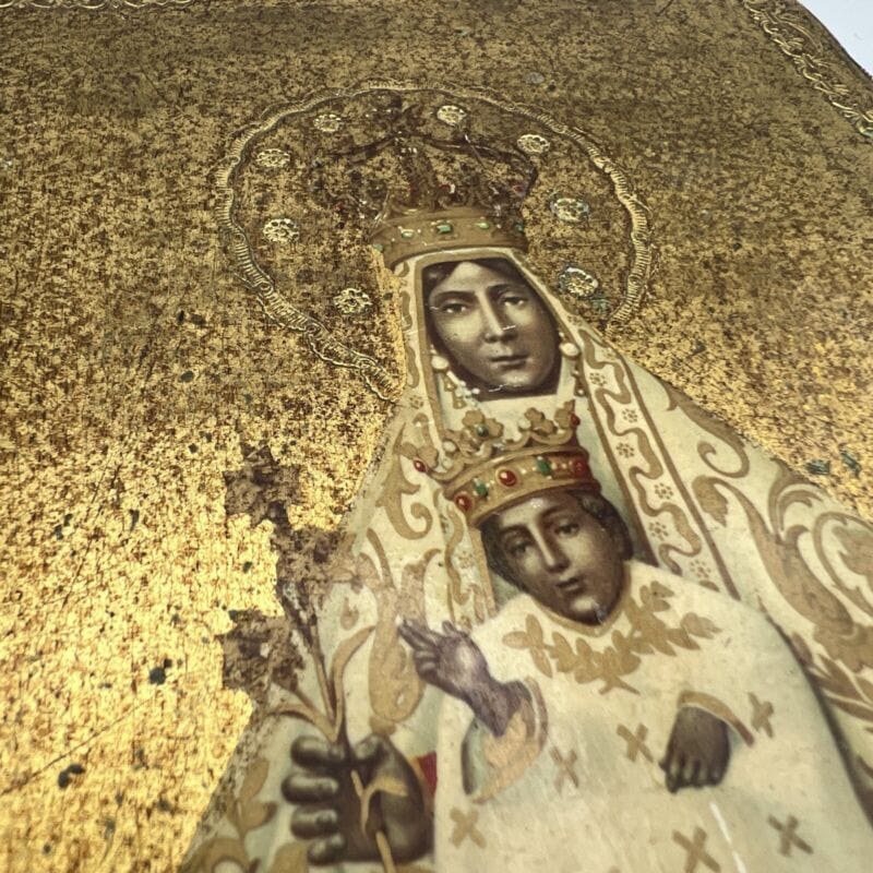 Icona Antica Religiosa Madonna Nera di Tindari con bambino tavola in legno oro Categoria  Oggetti sacri - rosari