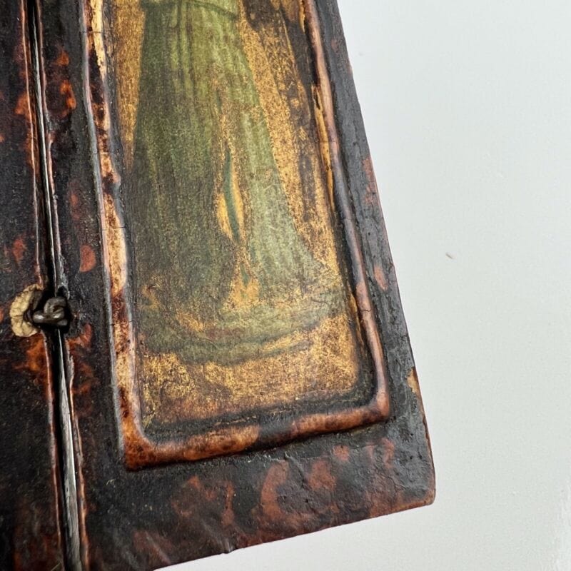 Icona antica religiosa sacra in legno dorato Madonna con il Bambino trittico Categoria  Oggetti sacri - rosari