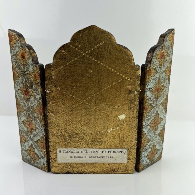 Icona antica religiosa sacra in legno dorato Madonna con il Bambino trittico XII Categoria  Oggetti sacri - rosari
