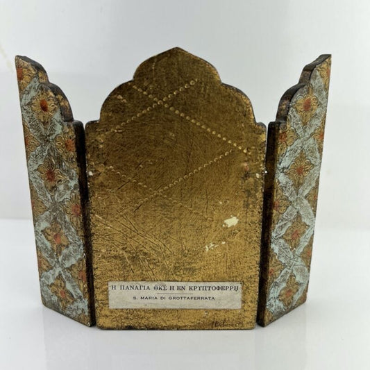 Icona antica religiosa sacra in legno dorato Madonna con il Bambino trittico XII Categoria  Oggetti sacri - rosari