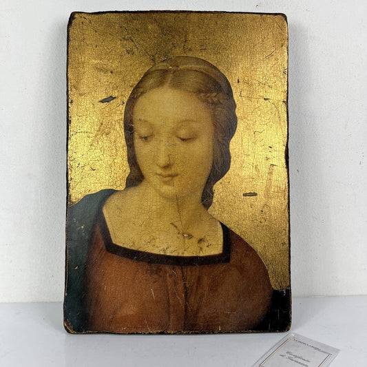 Icona antica religiosa sacra in legno dorato Madonna del Cardellino di Raffaello Categoria  Oggetti sacri - rosari