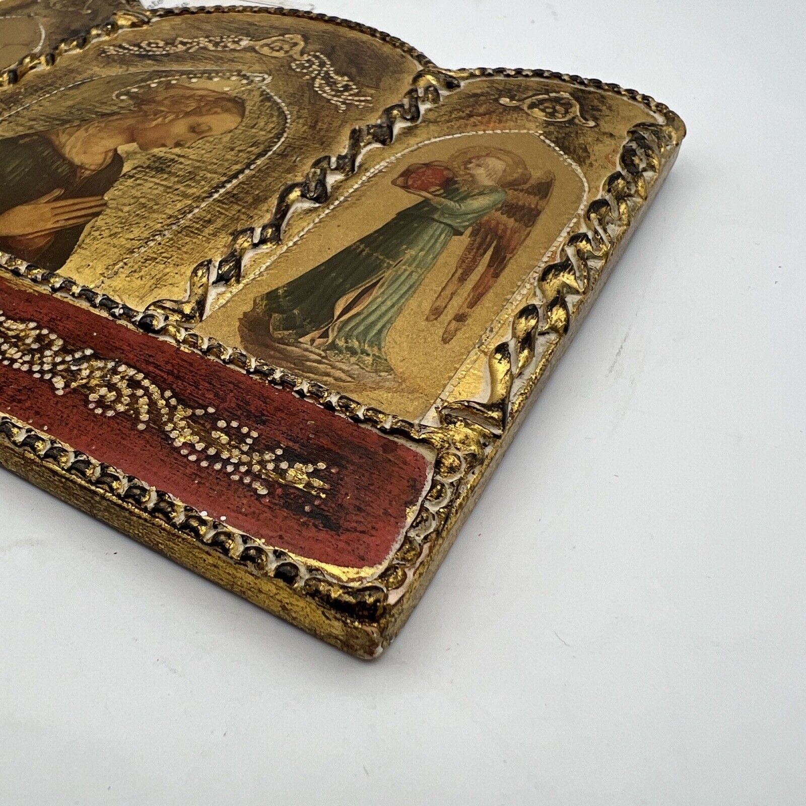 Icona antica religiosa sacra in legno dorato Madonna In Preghiera stile trittico Categoria  Oggetti sacri - rosari