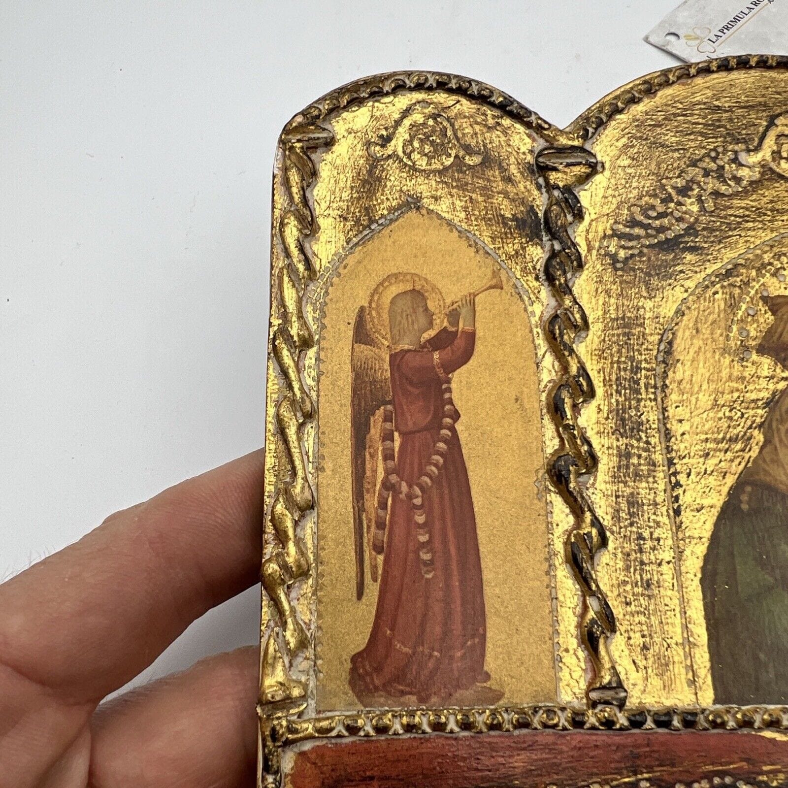 Icona antica religiosa sacra in legno dorato Madonna In Preghiera stile trittico Categoria  Oggetti sacri - rosari