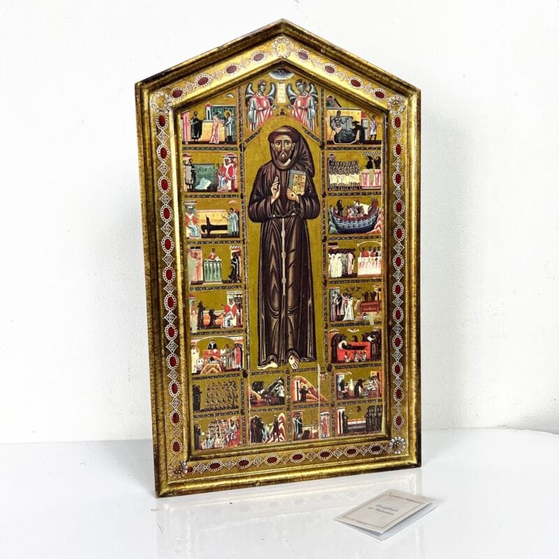 Icona antica religiosa sacra in legno dorato Tavola Storie di San Francesco Categoria  Oggetti sacri - rosari