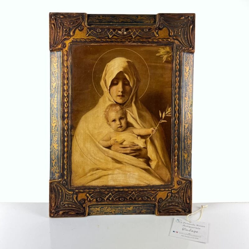 Icona antica religiosa sacra in legno Tavola Madonna dell'ulivo con Bambino Categoria  Oggetti sacri - rosari