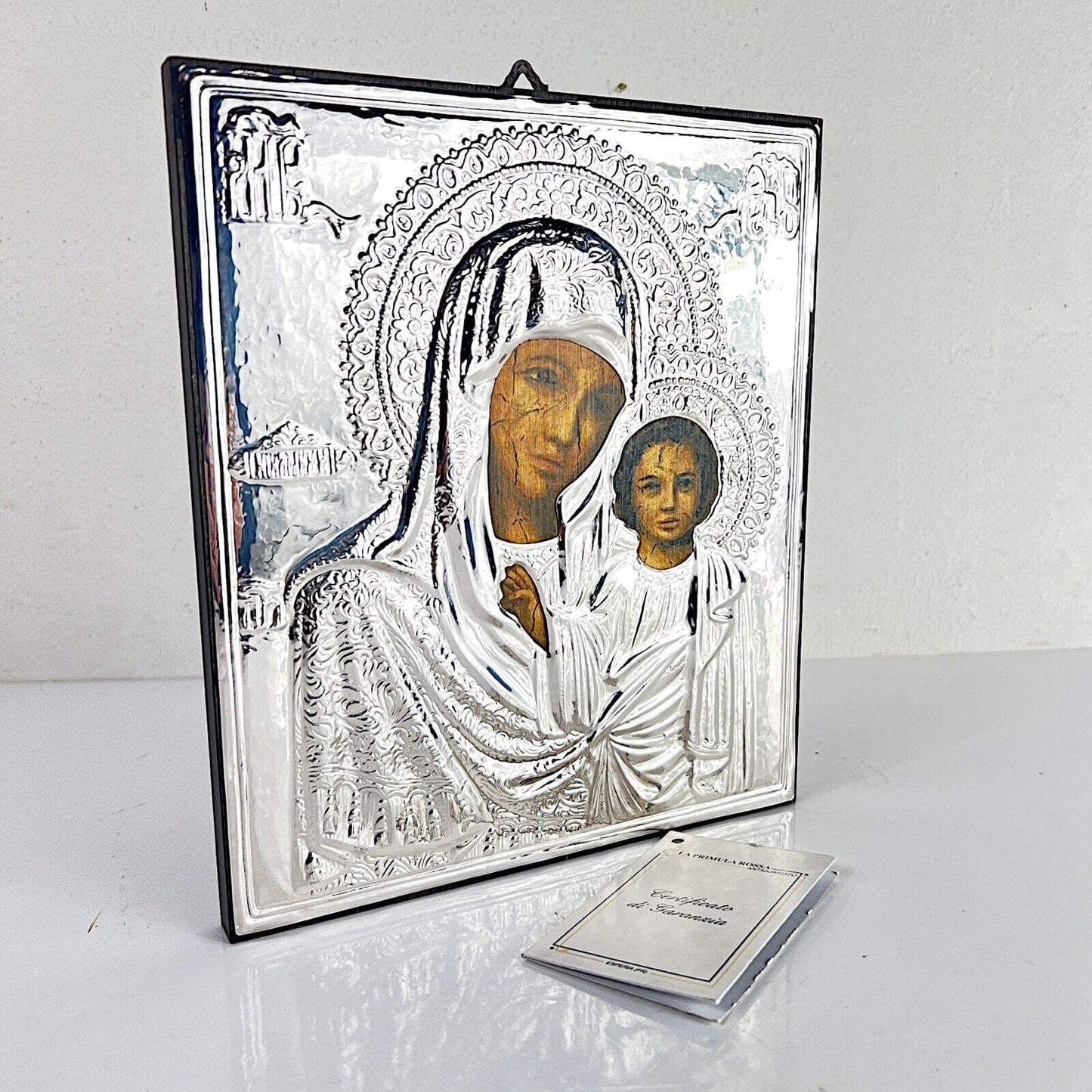 Icona antica religiosa sacra Madonna con Bambino Russa riza in Argento 925 Categoria  Oggetti sacri - rosari