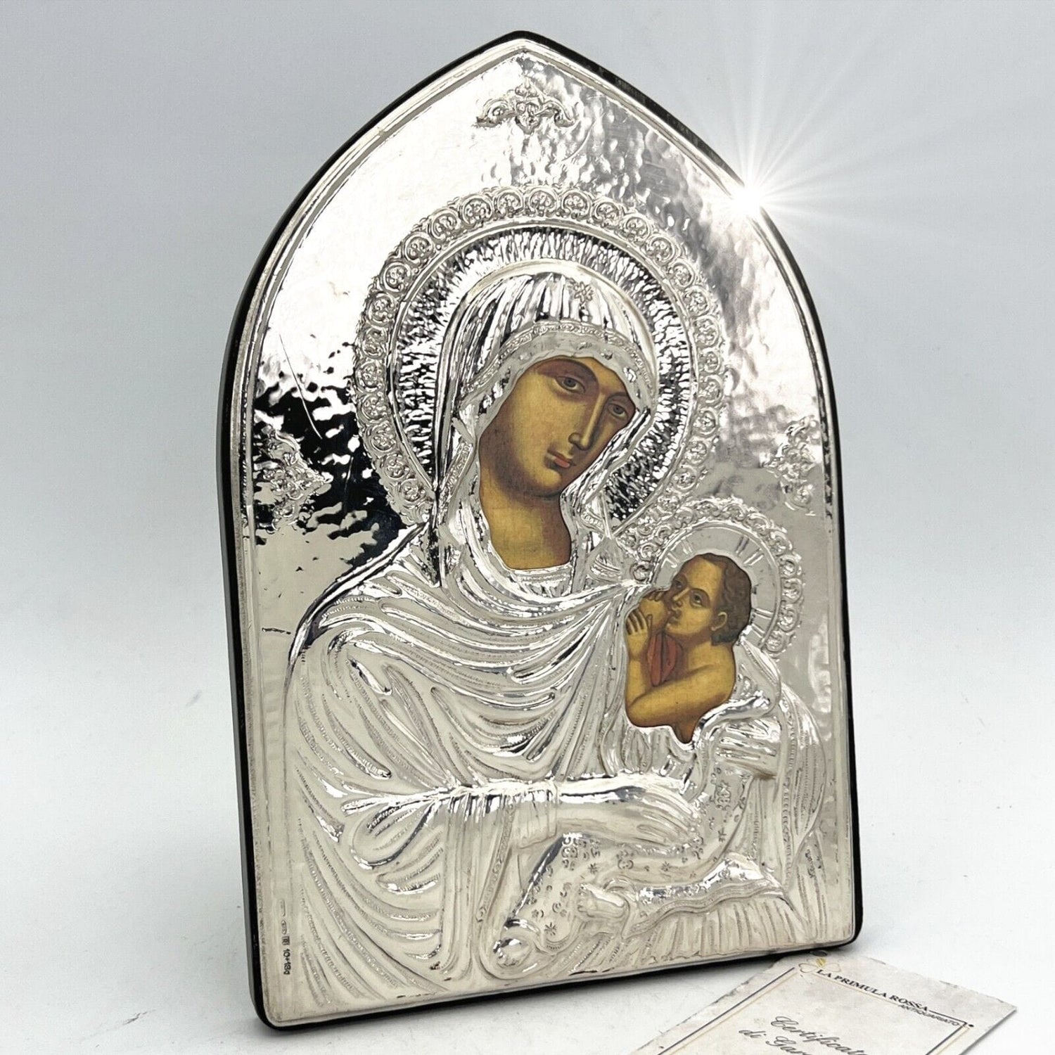 Icona antica religiosa sacra Madonna con Bambino Russa riza in Argento 925 Categoria  Oggetti sacri - rosari