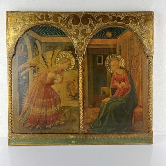 Icona bizantina antica in tavola legno e oro Fiorentina Annunciazione B.Angelico Categoria  Oggetti sacri - rosari