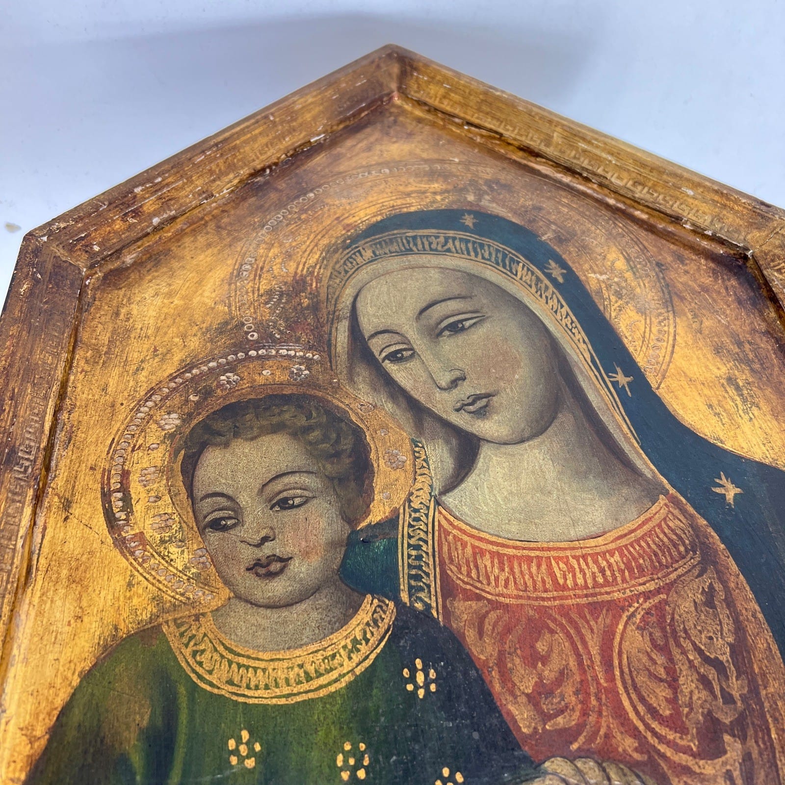Icona Bizantina stile antica Placca religiosa sacra in legno Madonna col Bambino Categoria  Oggetti sacri - rosari