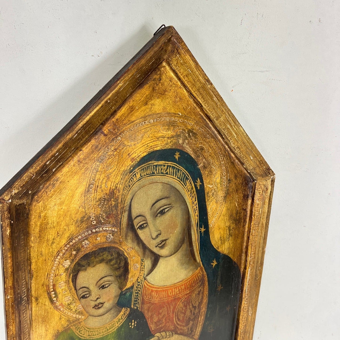 Icona Bizantina stile antica Placca religiosa sacra in legno Madonna col Bambino Categoria  Oggetti sacri - rosari