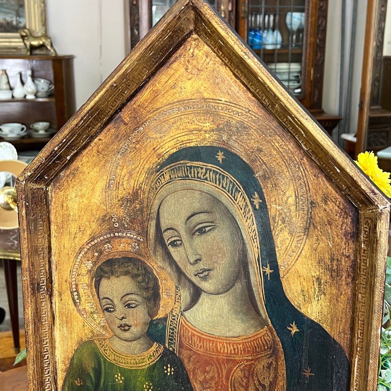 Icona Bizantina stile antica Placca religiosa sacra in legno Madonna col Bambino Categoria  Oggetti sacri - rosari