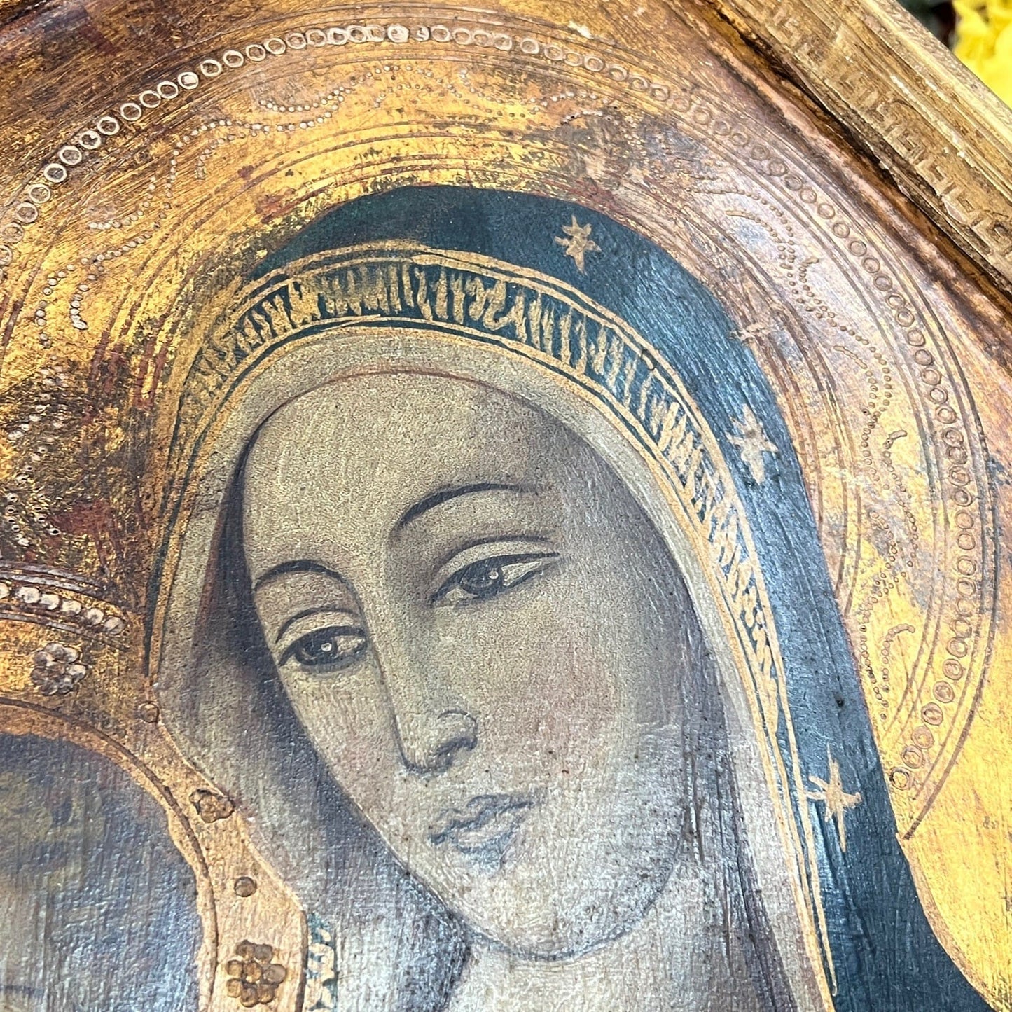 Icona Bizantina stile antica Placca religiosa sacra in legno Madonna col Bambino Categoria  Oggetti sacri - rosari