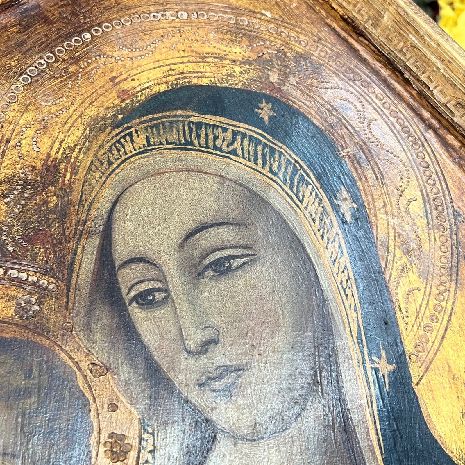 Icona Bizantina stile antica Placca religiosa sacra in legno Madonna col Bambino Categoria  Oggetti sacri - rosari