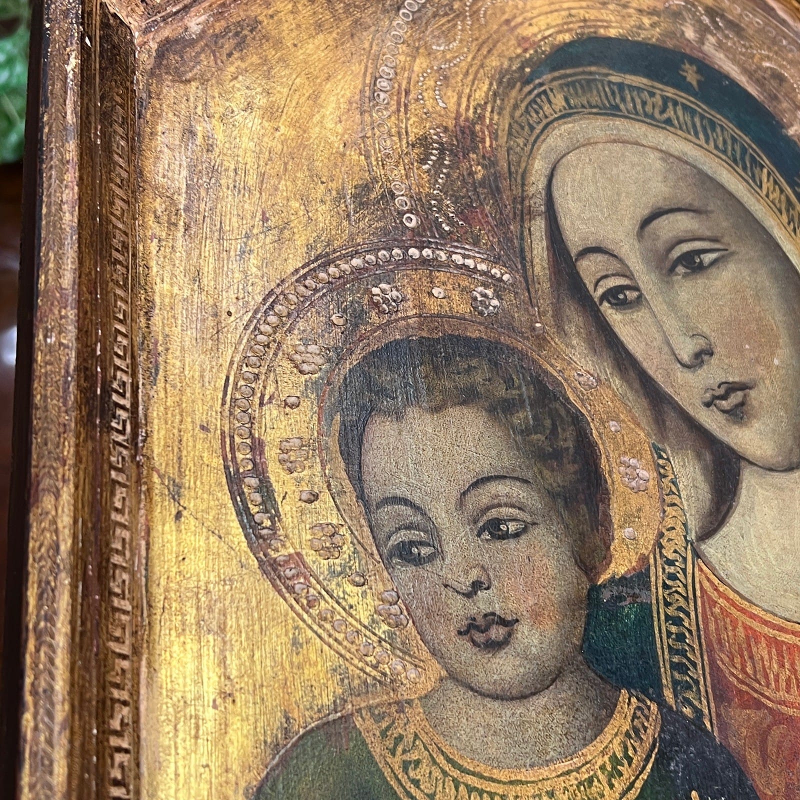 Icona Bizantina stile antica Placca religiosa sacra in legno Madonna col Bambino Categoria  Oggetti sacri - rosari