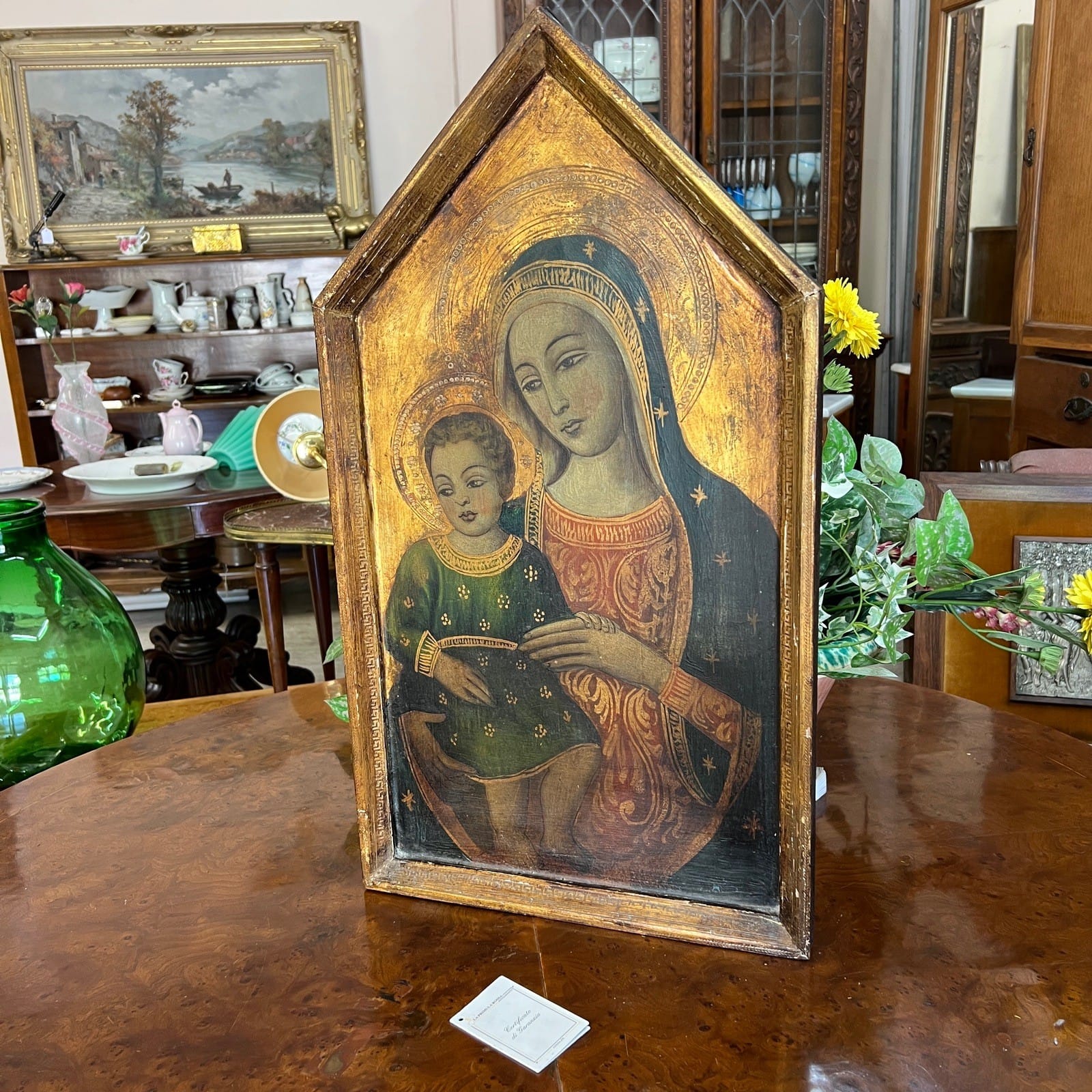 Icona Bizantina stile antica Placca religiosa sacra in legno Madonna col Bambino Categoria  Oggetti sacri - rosari
