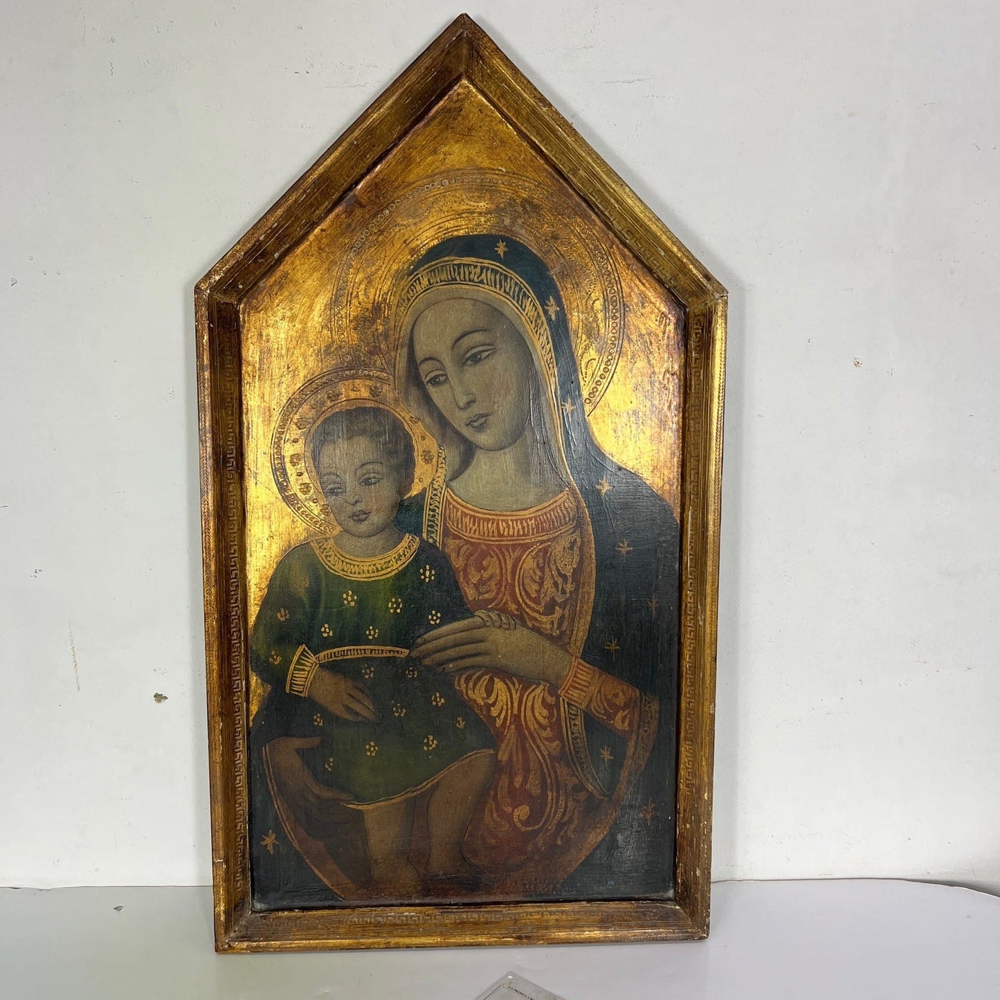 Icona Bizantina stile antica Placca religiosa sacra in legno Madonna col Bambino Categoria  Oggetti sacri - rosari