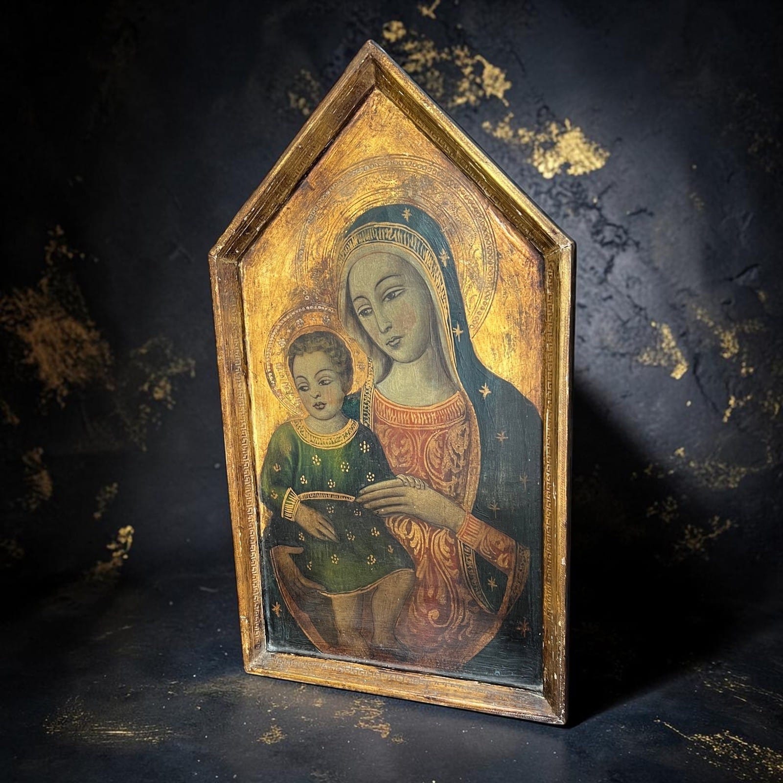 Icona Bizantina stile antica Placca religiosa sacra in legno Madonna col Bambino Categoria  Oggetti sacri - rosari